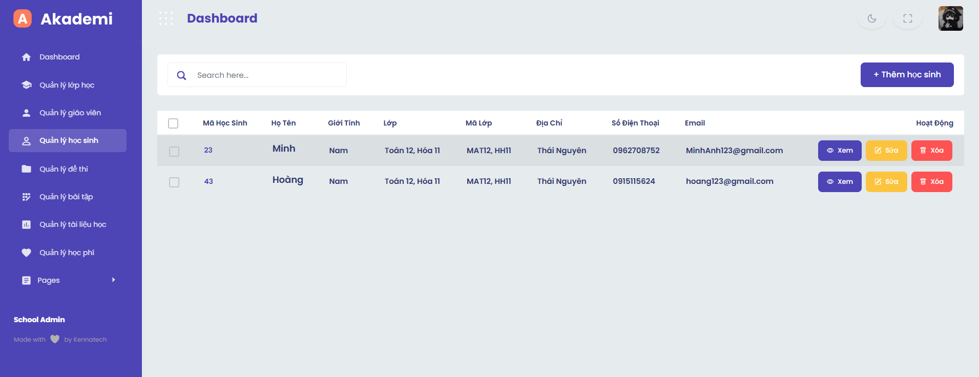 quản lý học sinh